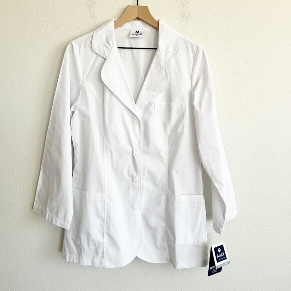 NWT Adar Scrub Jacket White Classic Fit Doctor Nurse Lab Coat 806 - Picture 1 of 8